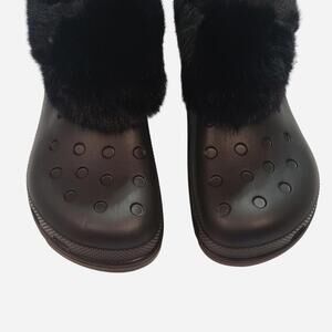 SUPER CUTE Black Furry Croc-Style Ankle Boots